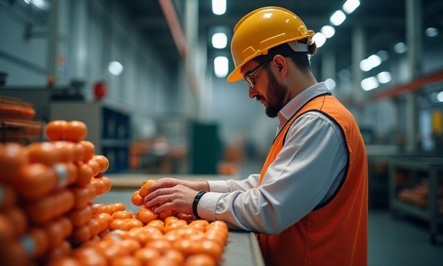 Medewerker inspecteert kartonnen dozen in een productiefaciliteit